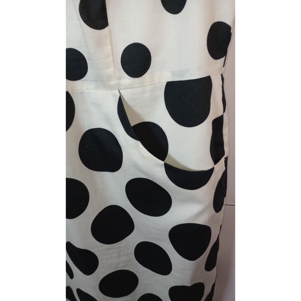 LOFT Womens White Black Polka Dot A-Line Dress Sleeveless Pockets Size 14 - Picture 2 of 10